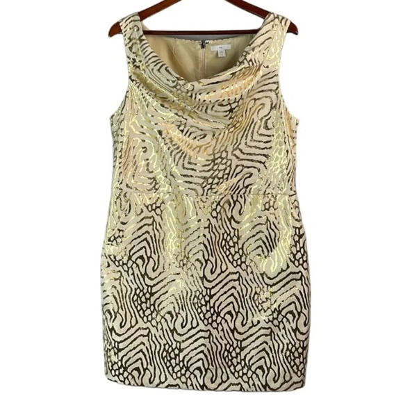 GAP Cowl Neck Tiger Animal Print Dress Cream Gold Metallic Sleeveless Pockets 12 - Picture 13 of 13